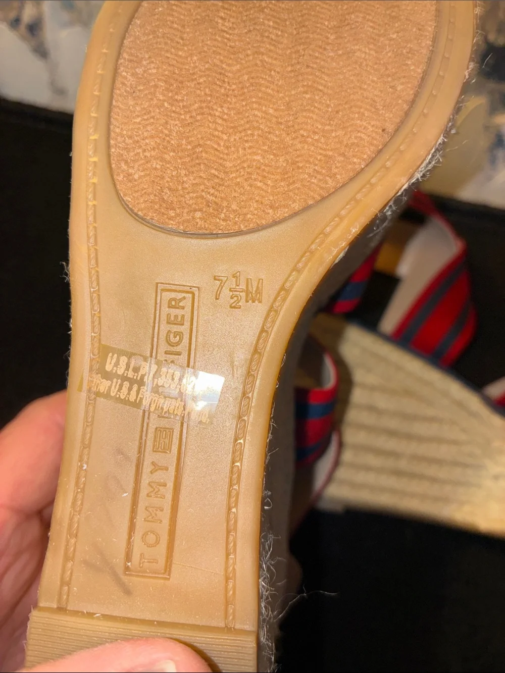 NWT Tommy Hilfiger Red & Navy Striped Espadrille Wedge Sandals Size 7.5